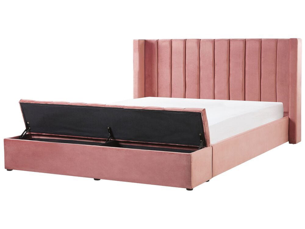 Beliani Zamatová posteľ s úložným priestorom 180 x 200 cm ružová NOYERS